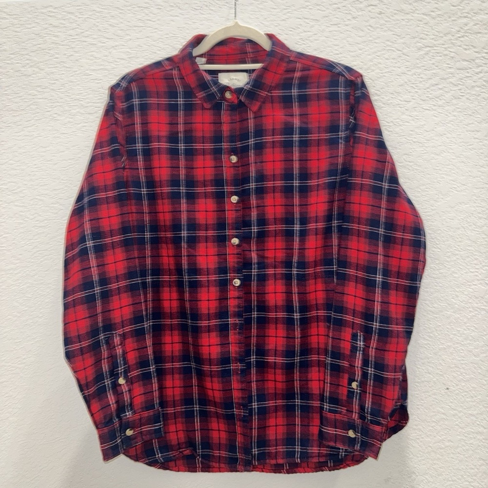 Jachs Girlfriend Button Down Shirt Women's Medium Plaid Flannel Red Blue Cowgirl